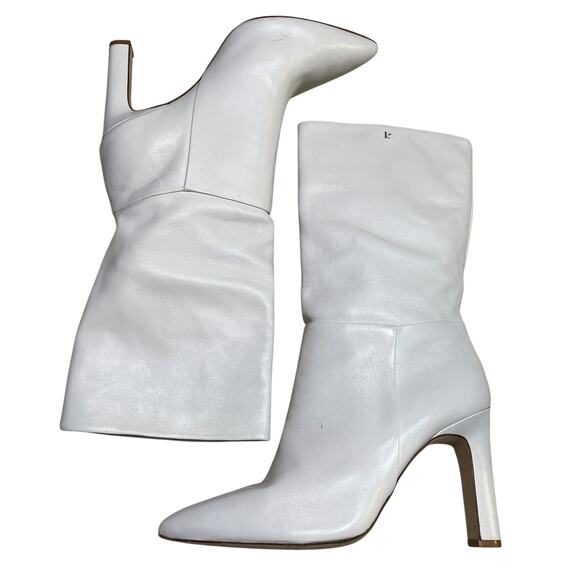 Larroude Cindy Heeled Pointed Toe Boot In Ivory Leather Size 10 - Picture 9 of 11